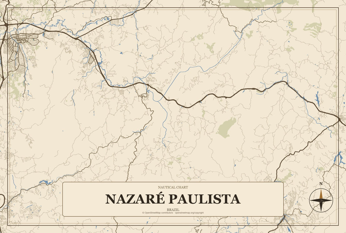 Nazaré Paulista, Brazil City Map Aluminum Sign in Heritage Nautical style