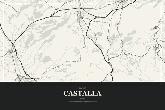 Castalla, Spain City Map Aluminum Sign in Museum Plaque style