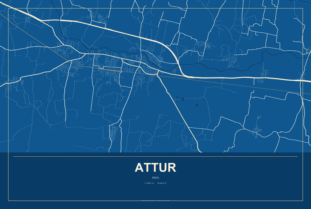 Attur, India City Map Aluminum Sign in Harbor Cobalt style