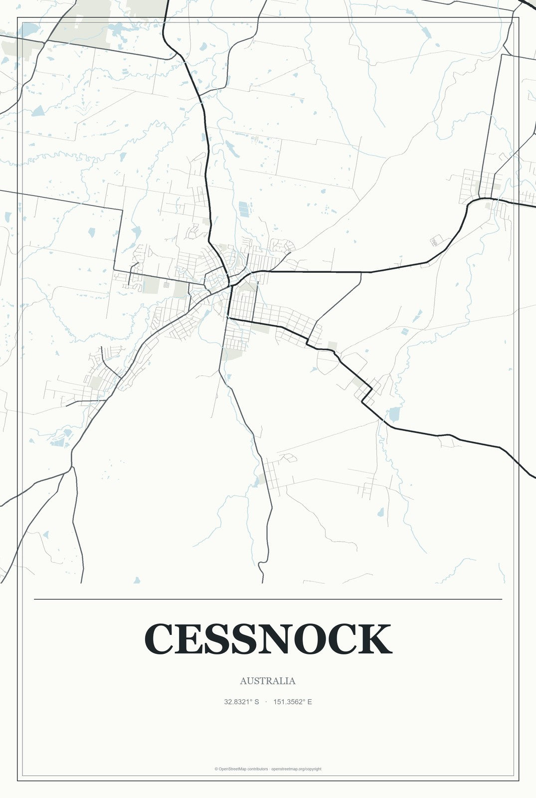 Cessnock, Australia City Map Aluminum Sign in Gallery Air style