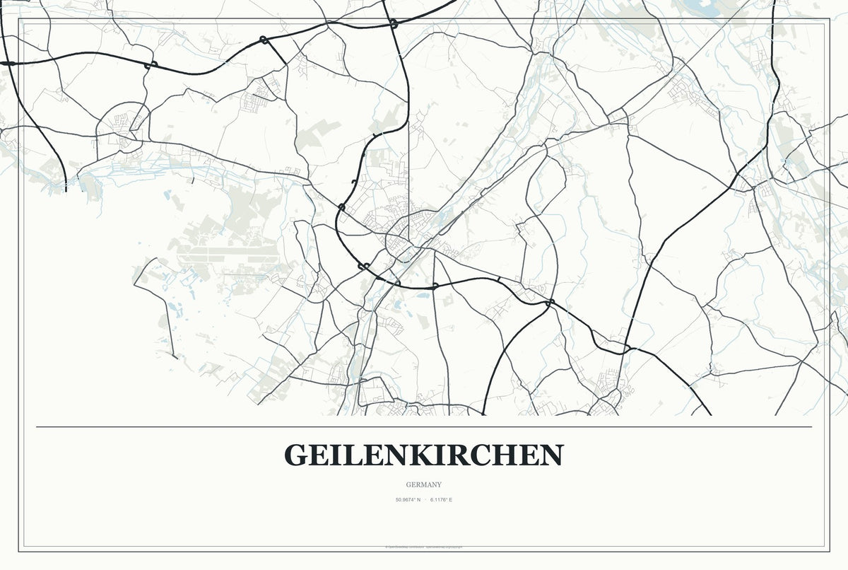 Geilenkirchen, Germany City Map Aluminum Sign in Gallery Air style