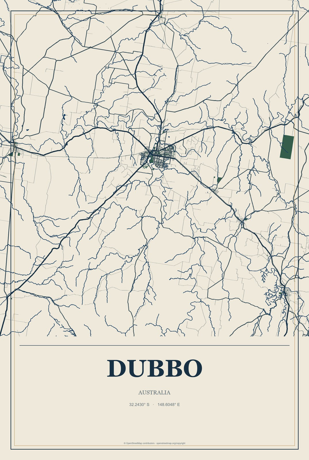 Dubbo, Australia City Map Aluminum Sign in Coastal Cutout style