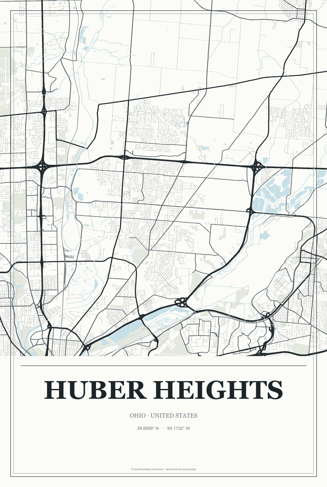 Huber Heights, Ohio City Map Aluminum Sign in Gallery Air style