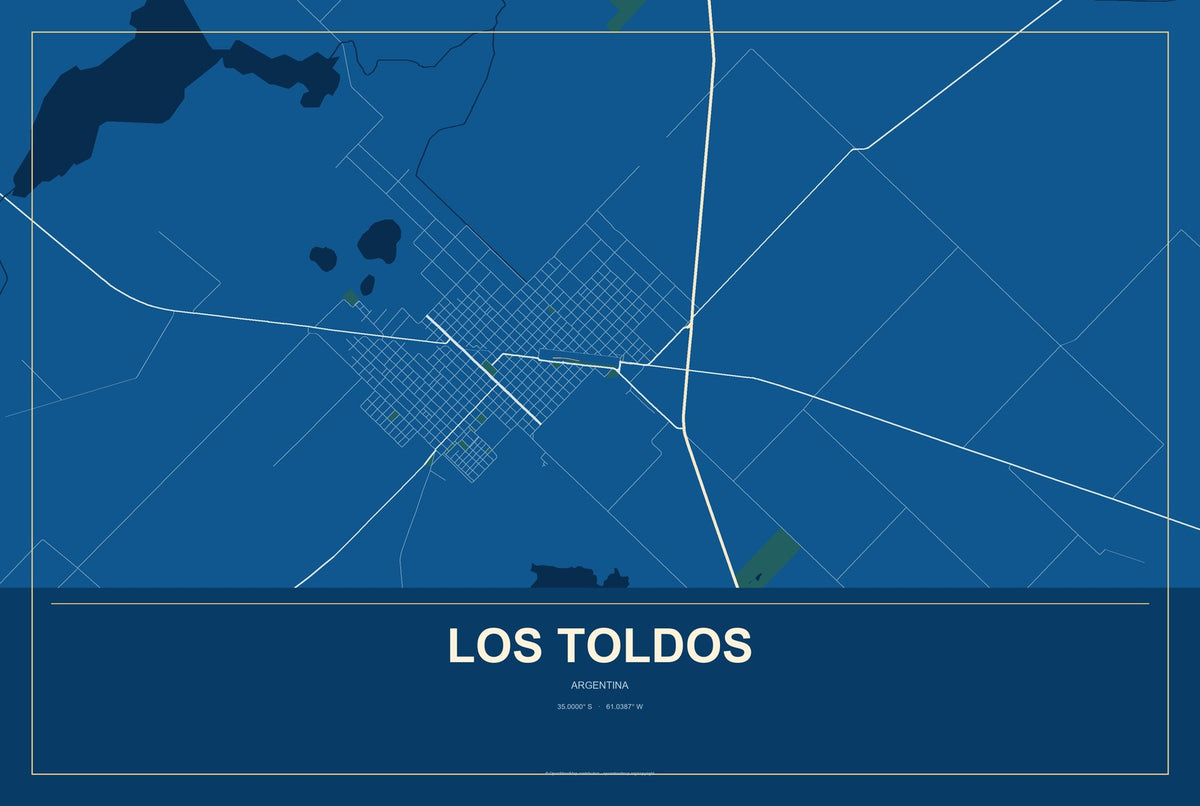 Los Toldos, Argentina City Map Aluminum Sign in Harbor Cobalt style