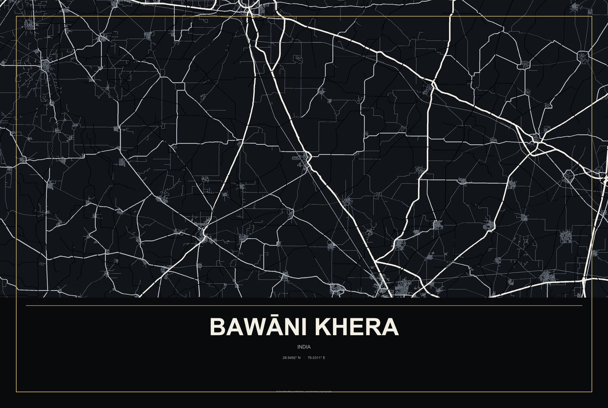 Bawāni Khera, India City Map Aluminum Sign in Metropolitan Noir style