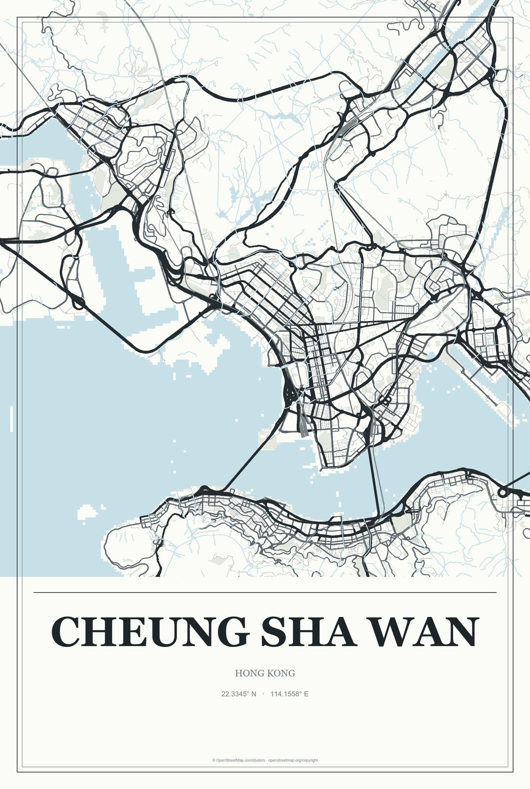 Cheung Sha Wan, Hong Kong City Map Aluminum Sign in Gallery Air style