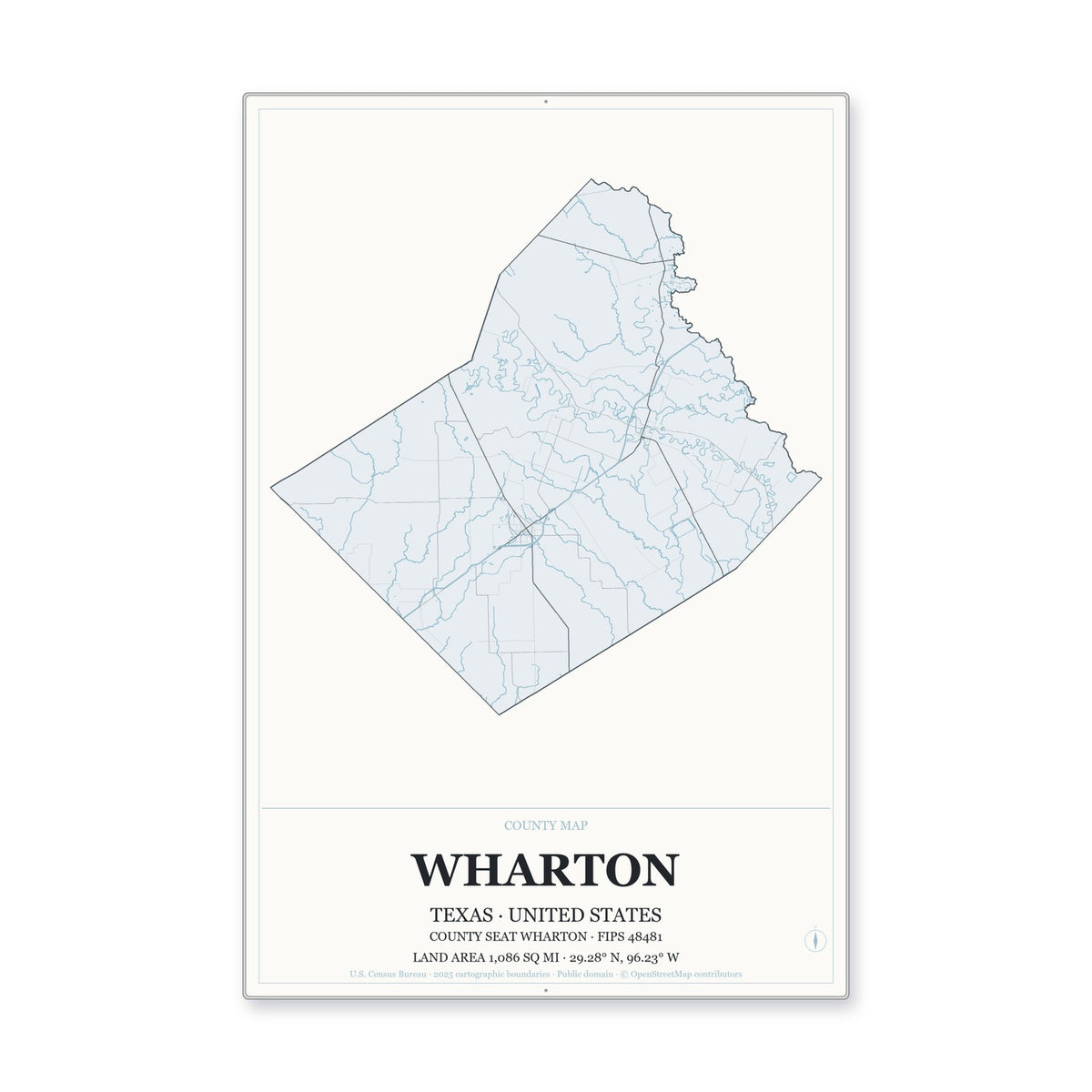 Wharton County, Texas Map Aluminum Sign in Gallery Air style