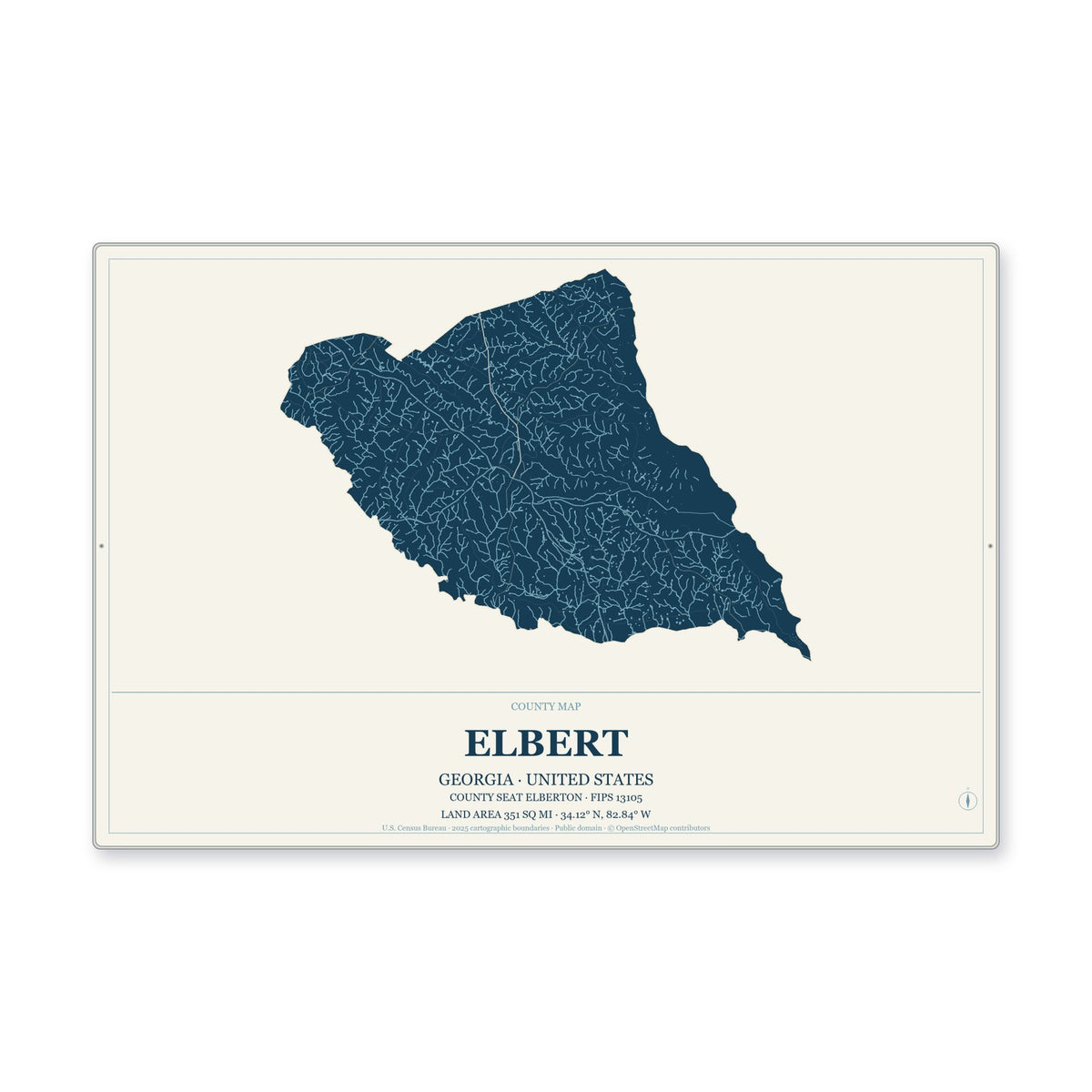 Elbert County, Georgia Map Aluminum Sign in Coastal Cutout style