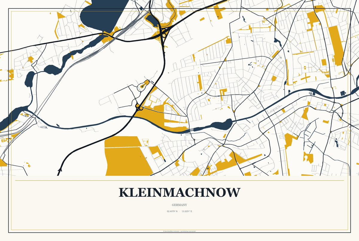 Kleinmachnow, Germany City Map Aluminum Sign in Citrine Modern style