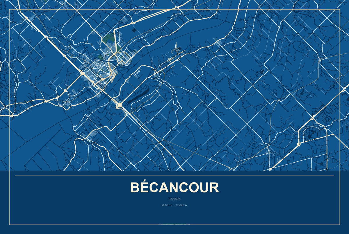 Bécancour, Canada City Map Aluminum Sign in Harbor Cobalt style