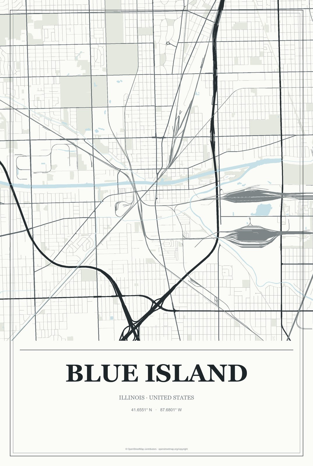 Blue Island, Illinois City Map Aluminum Sign in Gallery Air style