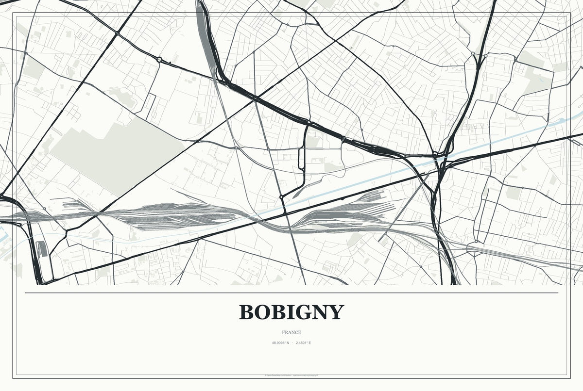 Bobigny, France City Map Aluminum Sign in Gallery Air style