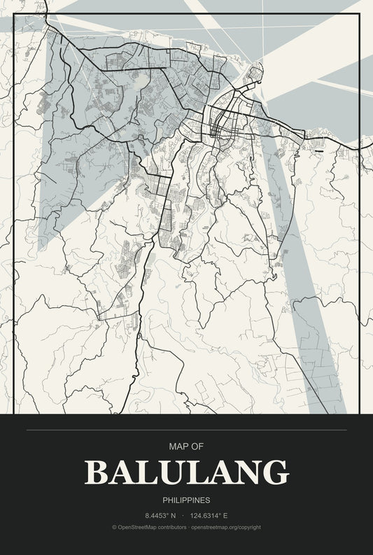 Balulang, Philippines City Map Aluminum Sign in Museum Plaque style