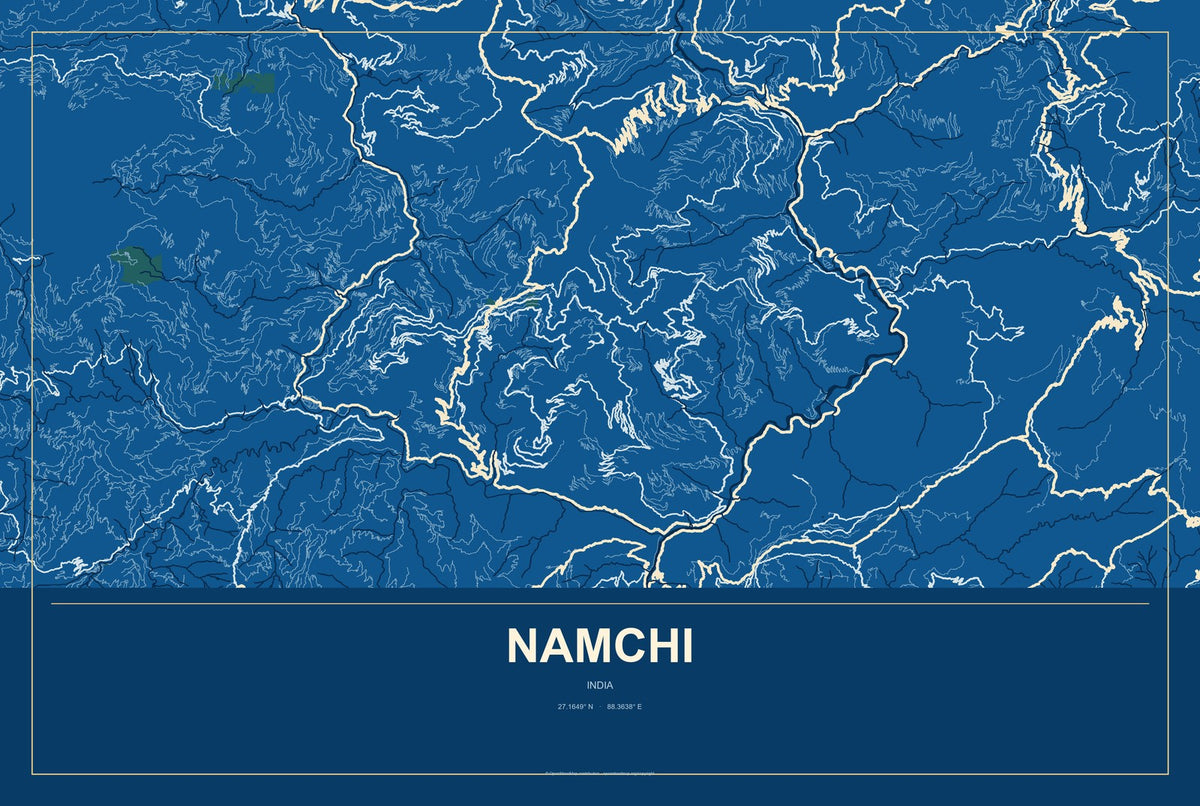 Namchi, India City Map Aluminum Sign in Harbor Cobalt style