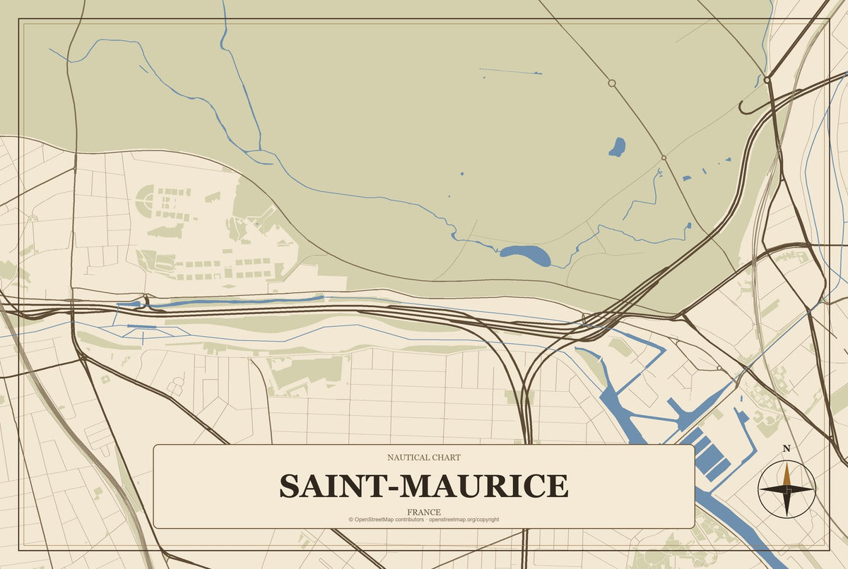 Saint-Maurice, France City Map Aluminum Sign in Heritage Nautical style