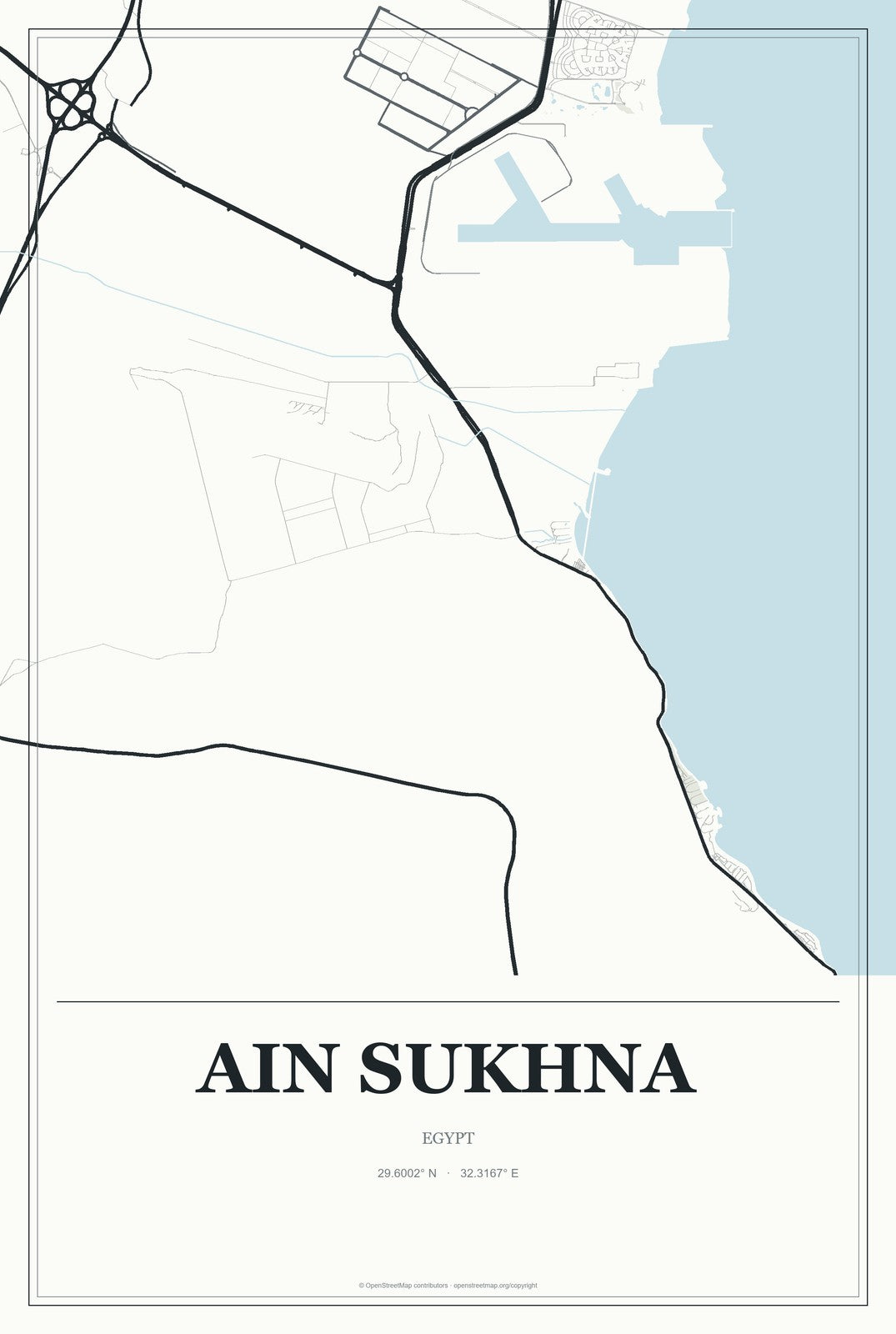 Ain Sukhna, Egypt City Map Aluminum Sign in Gallery Air style