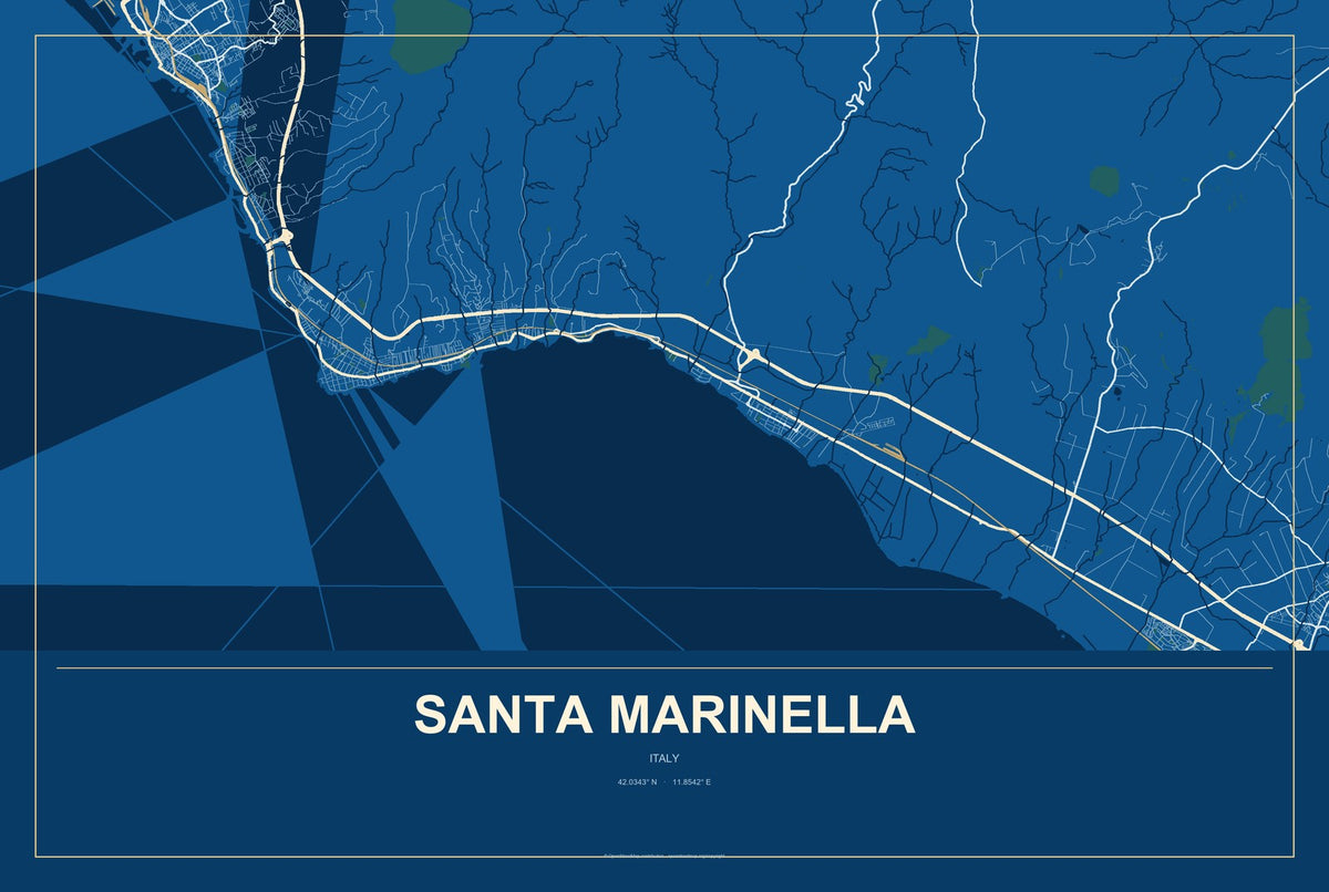 Santa Marinella, Italy City Map Aluminum Sign in Harbor Cobalt style