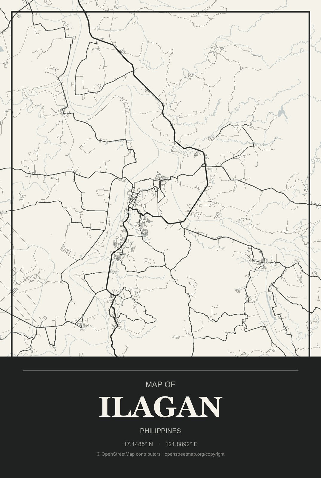 Ilagan, Philippines City Map Aluminum Sign in Museum Plaque style