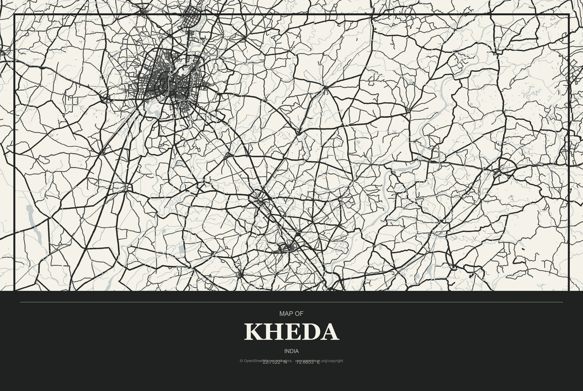 Kheda, India City Map Aluminum Sign in Museum Plaque style