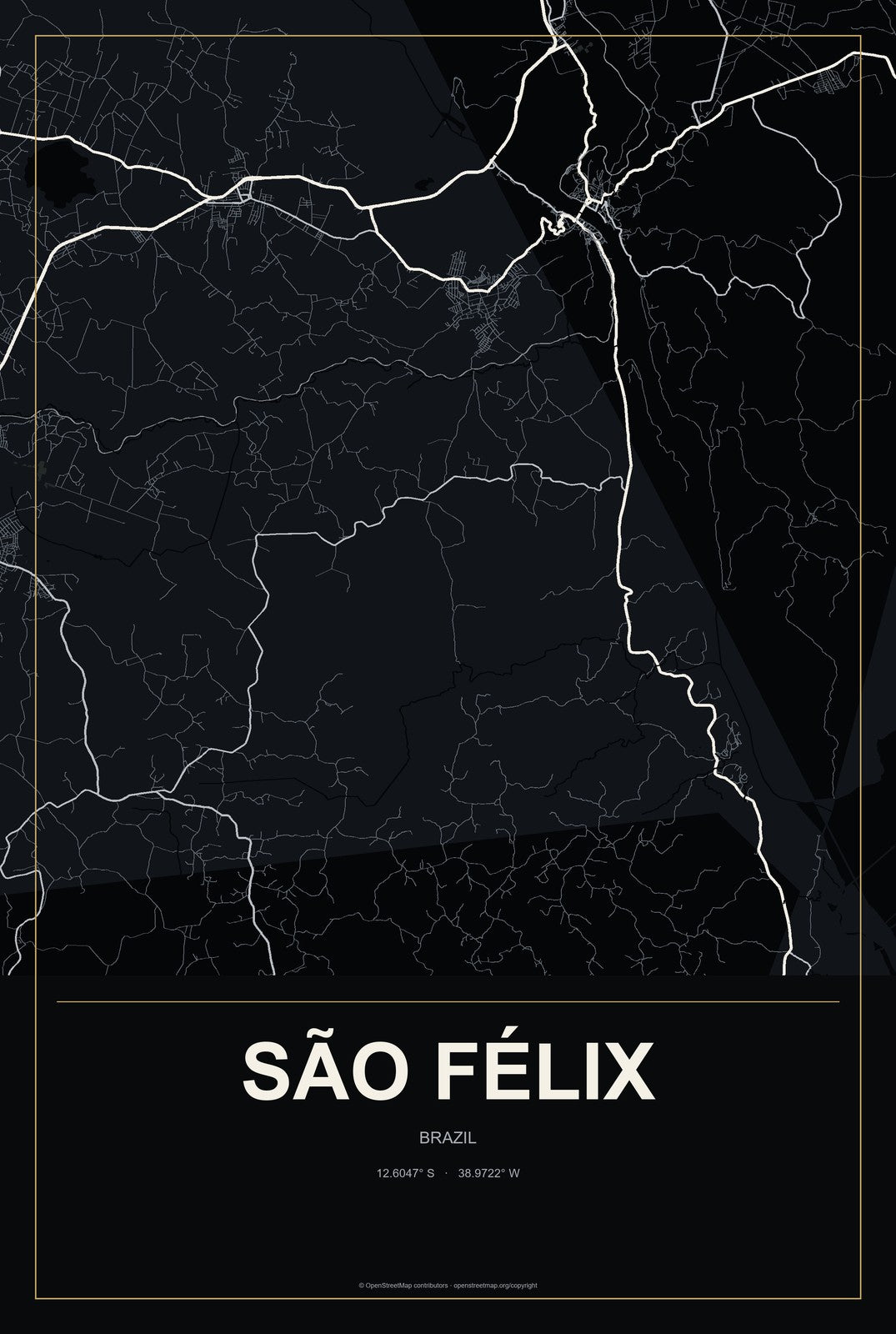 São Félix, Brazil City Map Aluminum Sign in Metropolitan Noir style