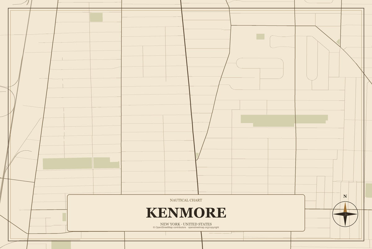 Kenmore, New York City Map Aluminum Sign in Heritage Nautical style