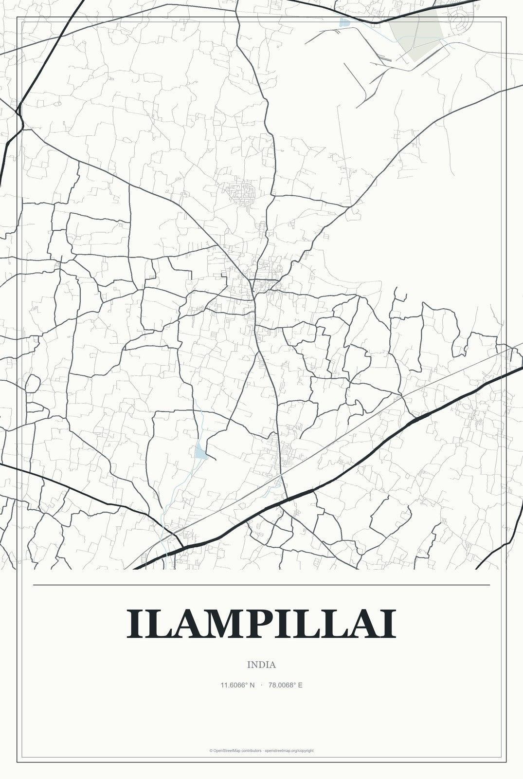 Ilampillai, India City Map Aluminum Sign in Gallery Air style