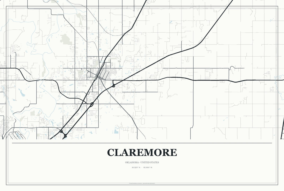 Claremore, Oklahoma City Map Aluminum Sign in Gallery Air style