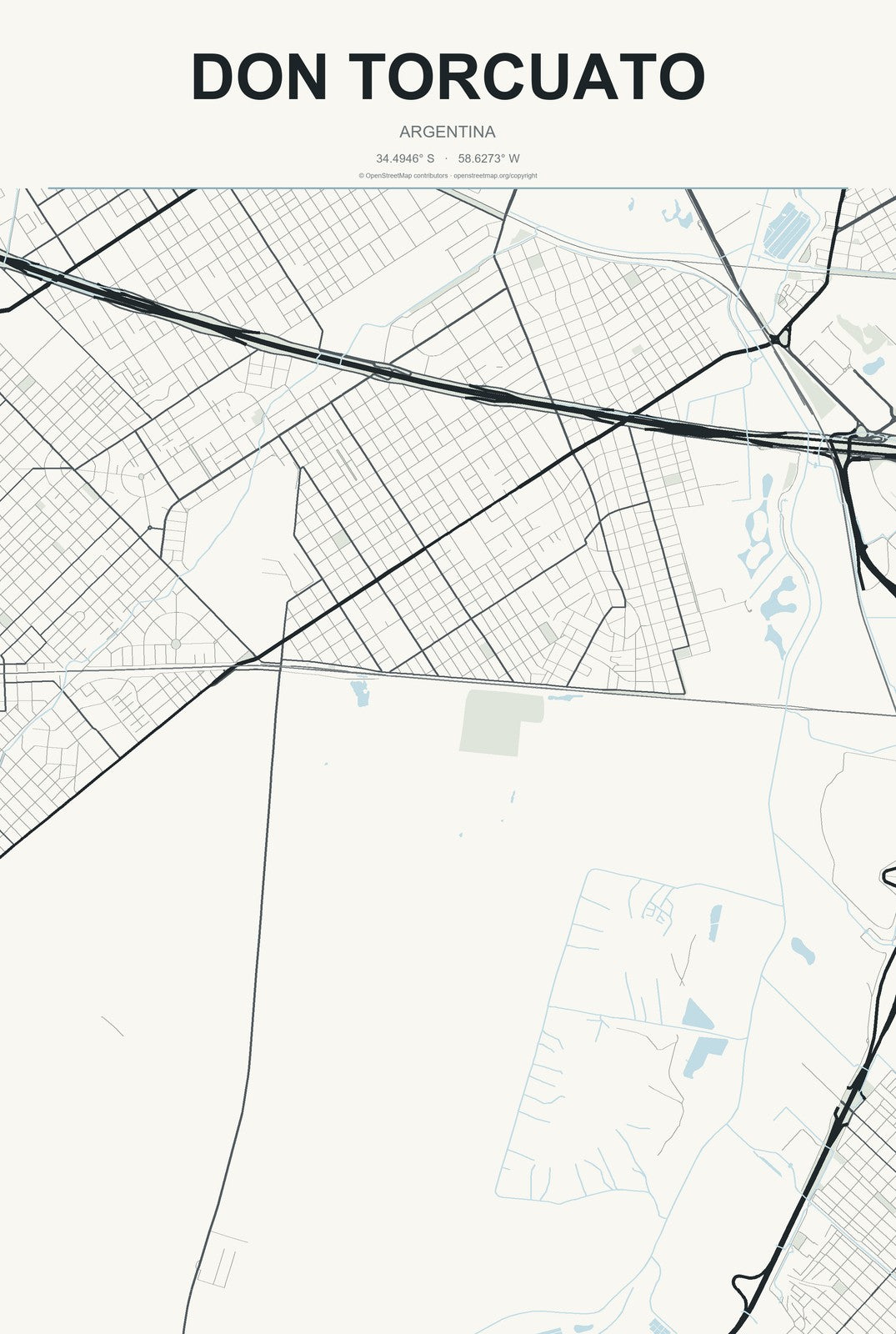 Don Torcuato, Argentina City Map Aluminum Sign in Headline Atlas style