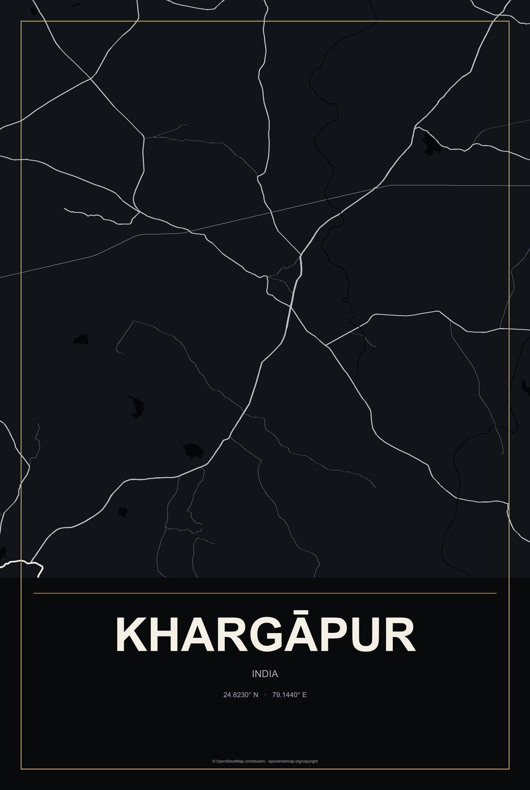 Khargāpur, India City Map Aluminum Sign in Metropolitan Noir style