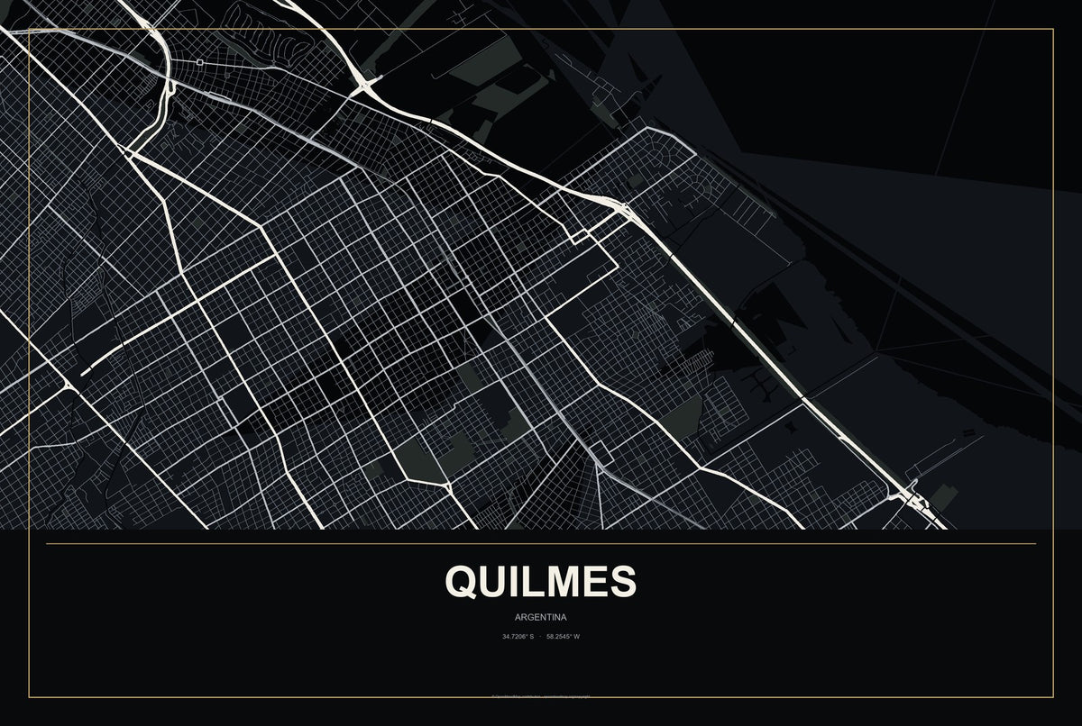 Quilmes, Argentina City Map Aluminum Sign in Metropolitan Noir style