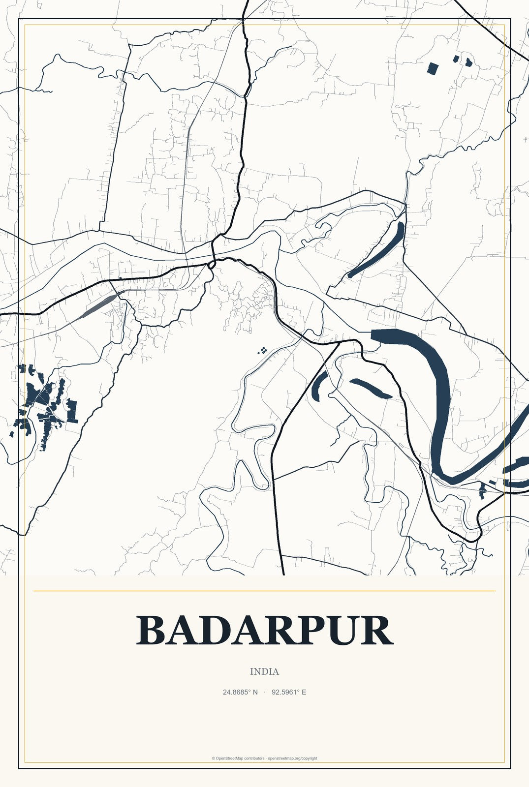 Badarpur, India City Map Aluminum Sign in Citrine Modern style