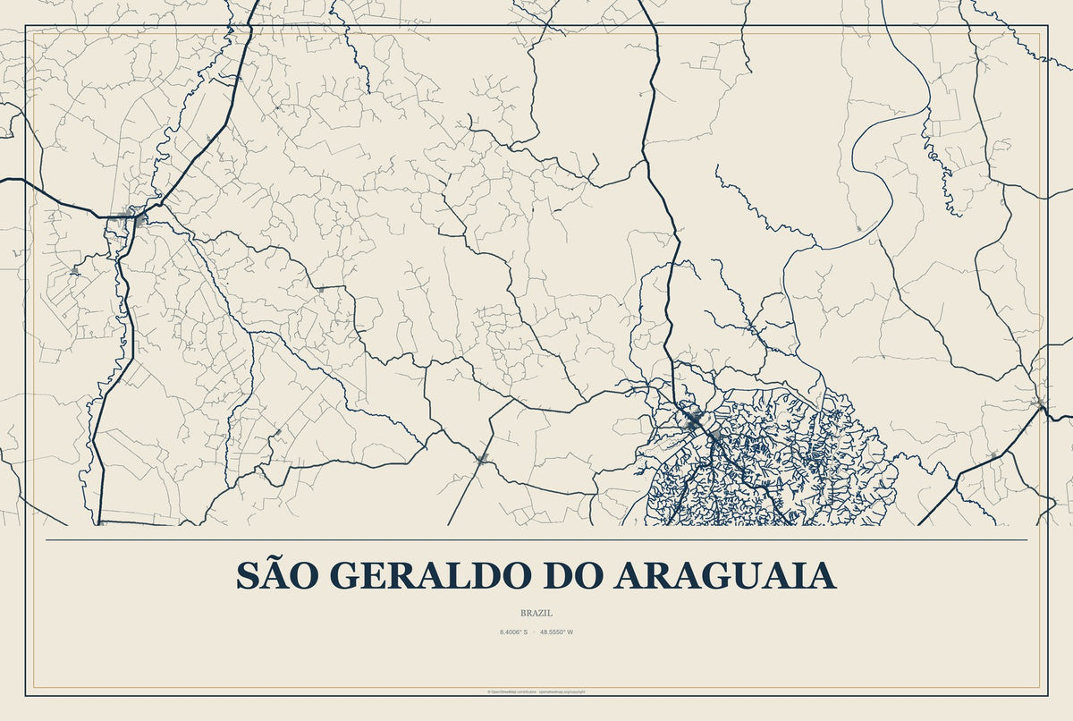 São Geraldo do Araguaia, Brazil City Map Aluminum Sign in Coastal Cutout style
