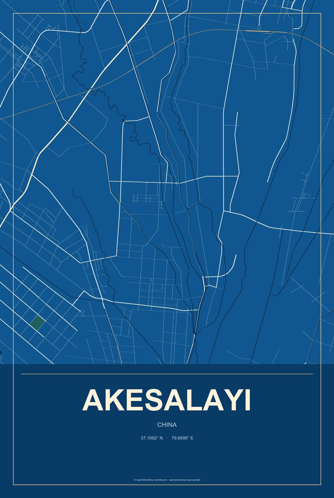 Akesalayi, China City Map Aluminum Sign in Harbor Cobalt style