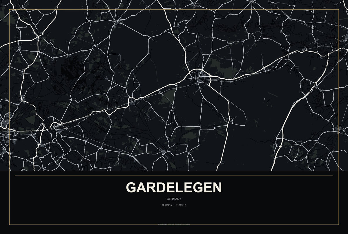 Gardelegen, Germany City Map Aluminum Sign in Metropolitan Noir style