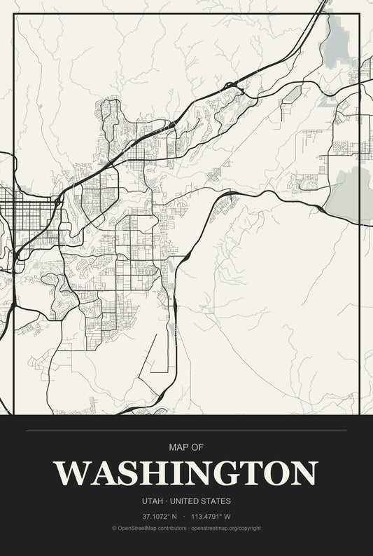 Washington, Utah City Map Aluminum Sign in Museum Plaque style