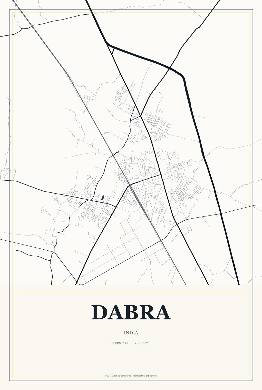 Dabra, India City Map Aluminum Sign in Citrine Modern style