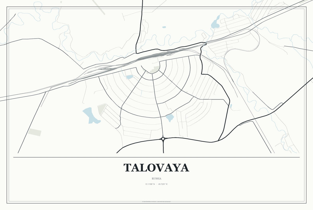 Talovaya, Russia City Map Aluminum Sign in Gallery Air style