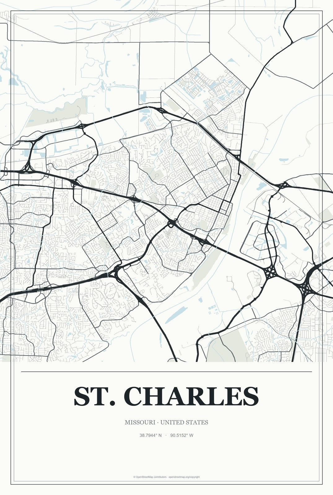 St. Charles, Missouri City Map Aluminum Sign in Gallery Air style