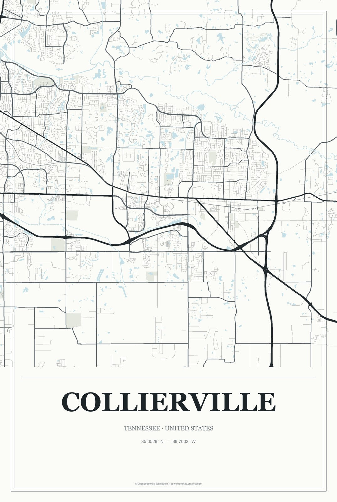 Collierville, Tennessee City Map Aluminum Sign in Gallery Air style