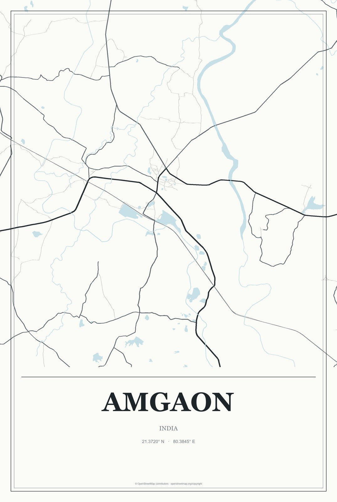 Amgaon, India City Map Aluminum Sign in Gallery Air style
