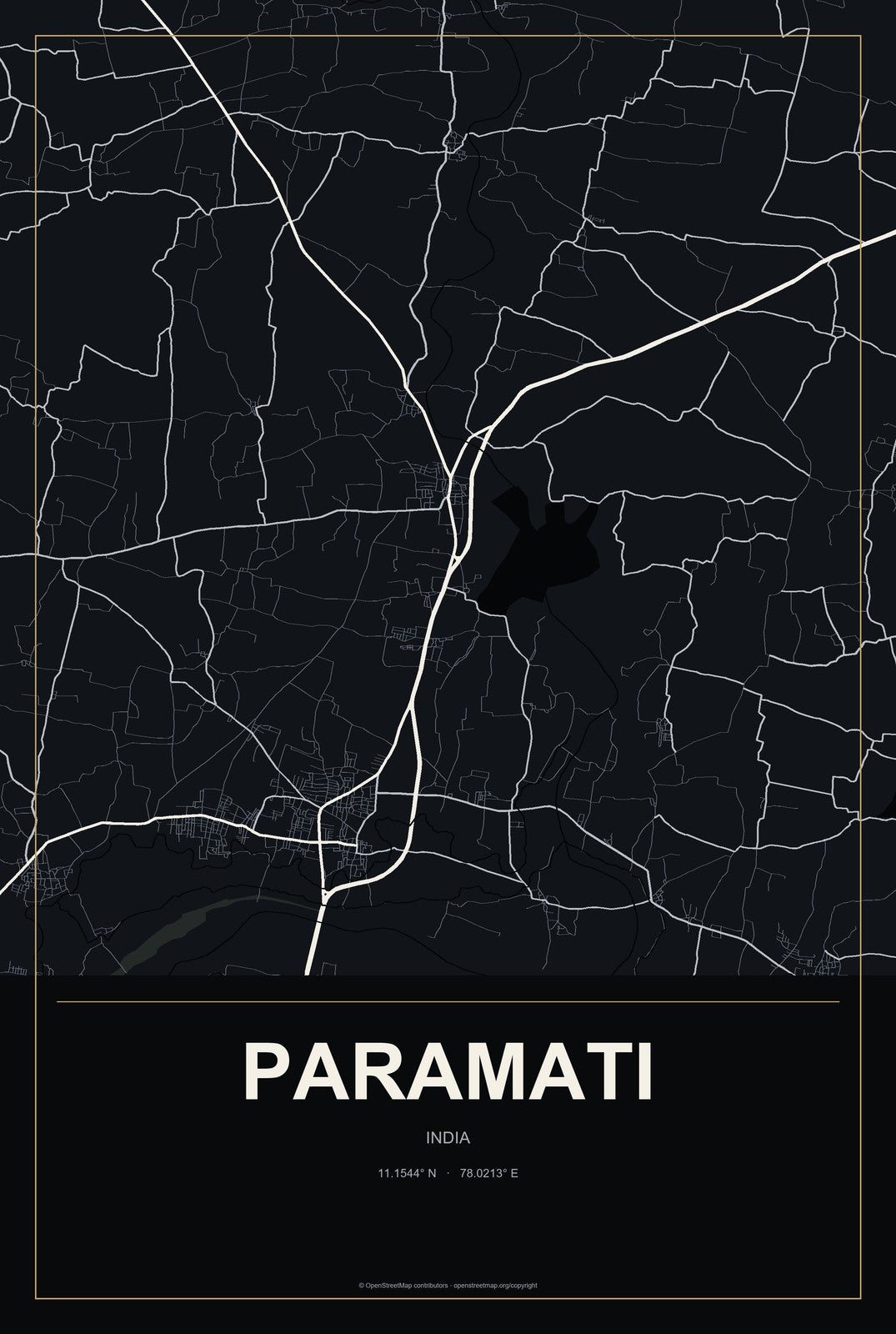 Paramati, India City Map Aluminum Sign in Metropolitan Noir style