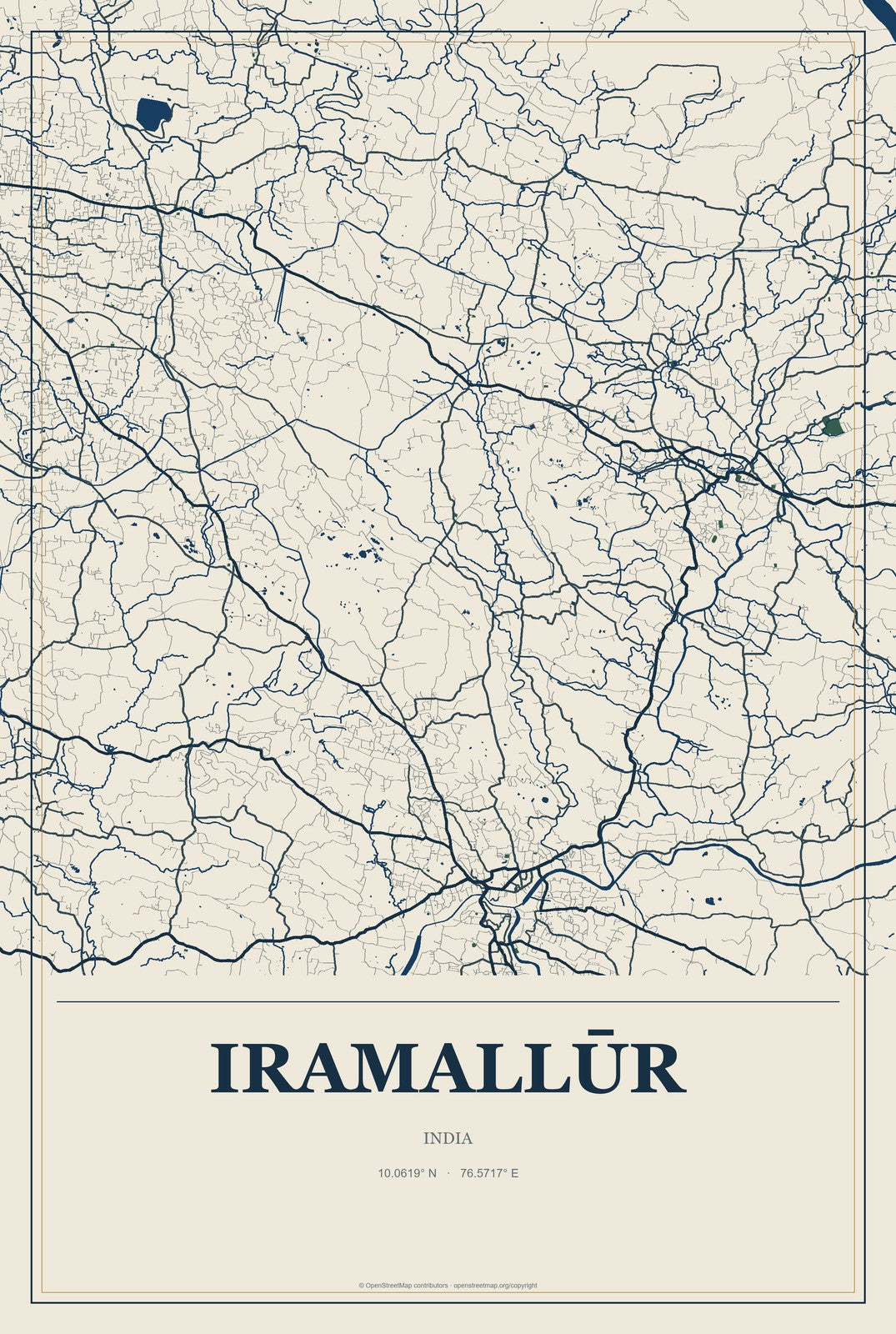 Iramallūr, India City Map Aluminum Sign in Coastal Cutout style