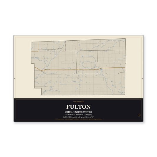 Fulton County, Ohio Map Aluminum Sign in Museum Plaque style