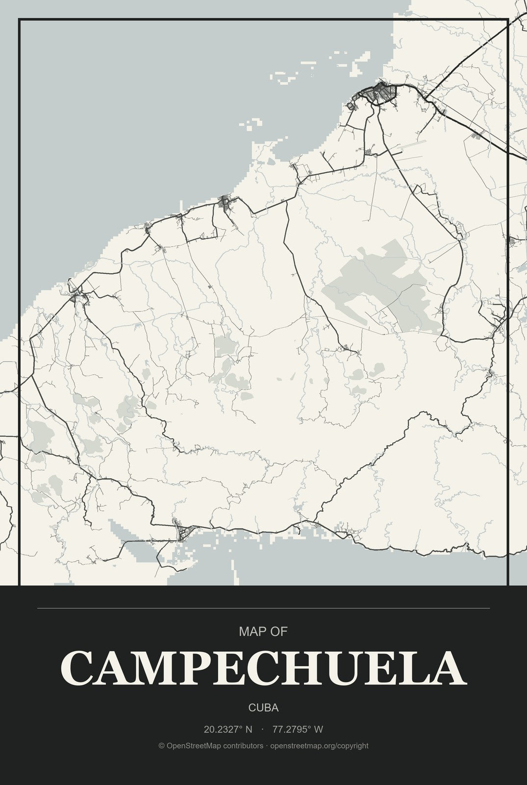 Campechuela, Cuba City Map Aluminum Sign in Museum Plaque style