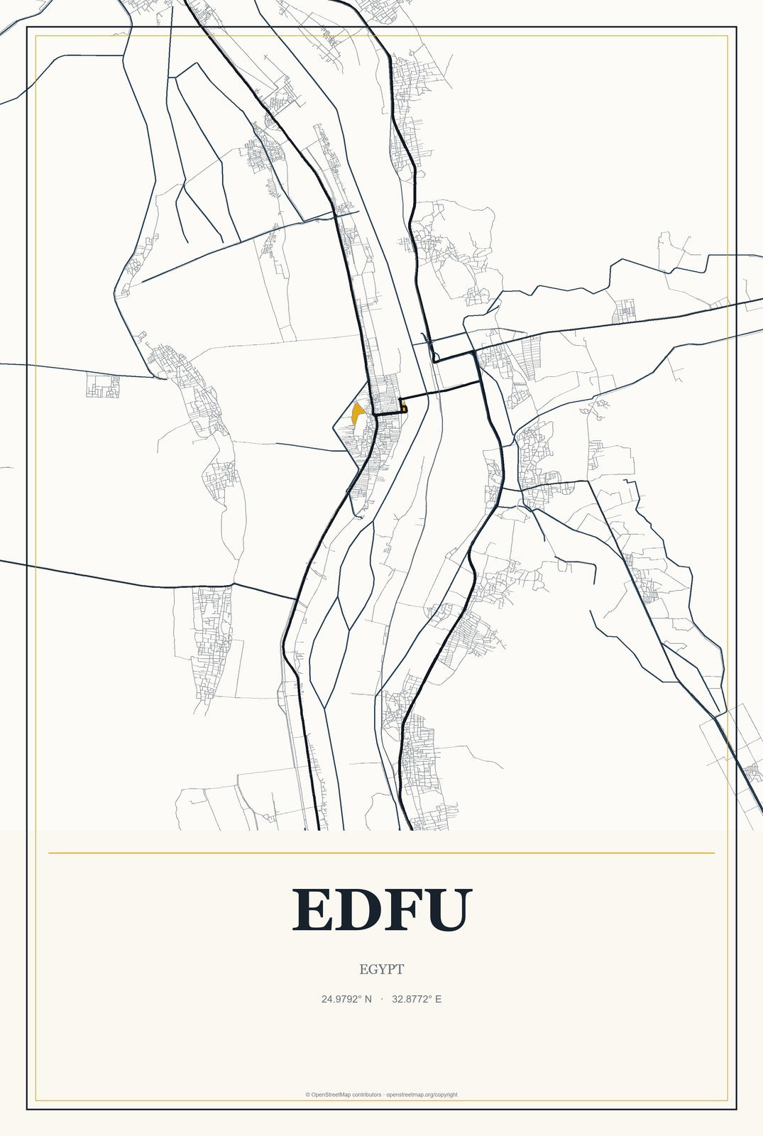 Edfu, Egypt City Map Aluminum Sign in Citrine Modern style
