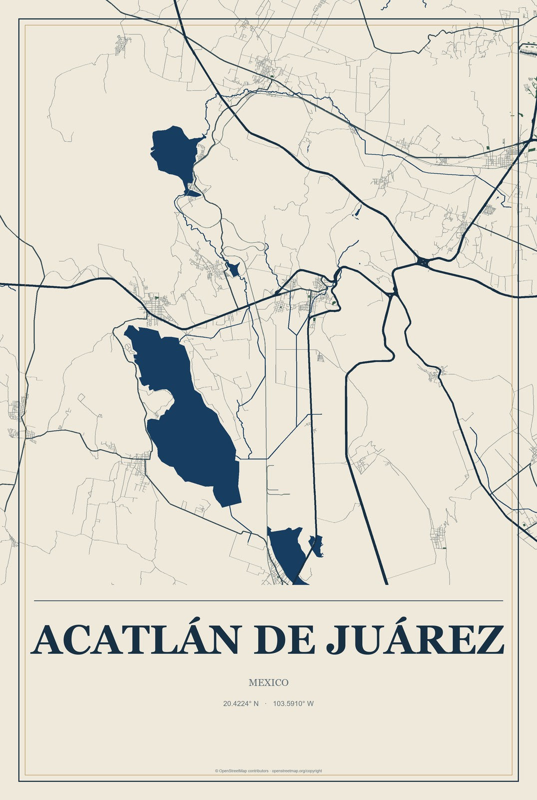 Acatlán de Juárez, Mexico City Map Aluminum Sign in Coastal Cutout style