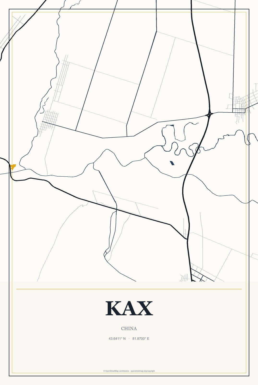 Kax, China City Map Aluminum Sign in Citrine Modern style