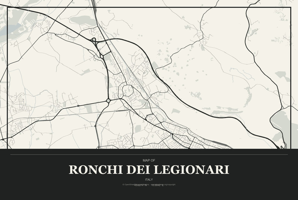 Ronchi dei Legionari, Italy City Map Aluminum Sign in Museum Plaque style