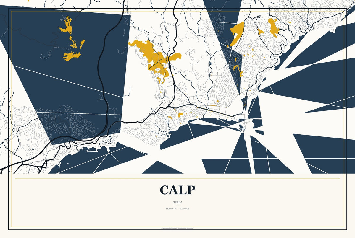Calp, Spain City Map Aluminum Sign in Citrine Modern style
