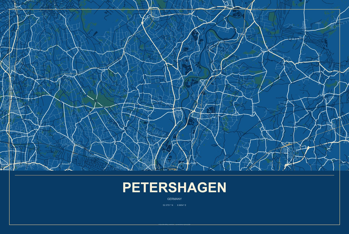 Petershagen, Brandenburg, Germany City Map Aluminum Sign in Harbor Cobalt style
